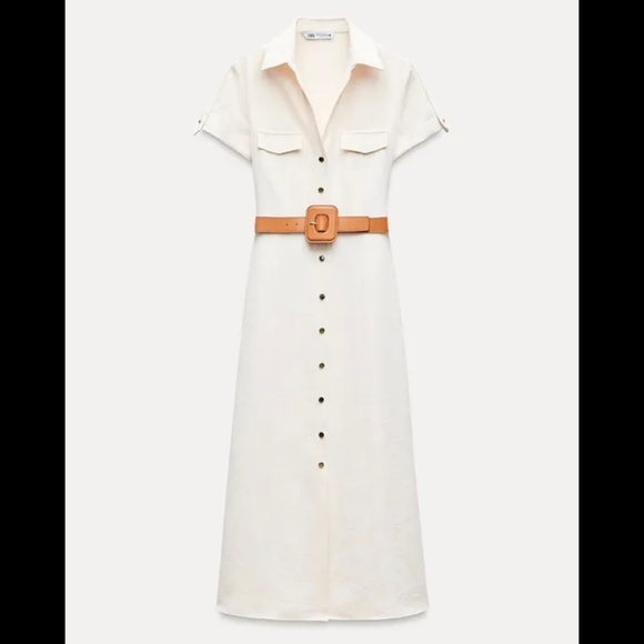 ZARA Belted Midi Shirt Dress - Picture 4 of 16